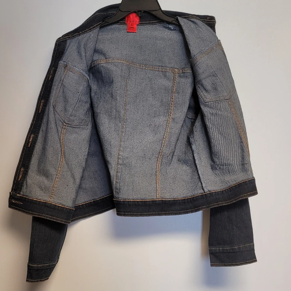 V Cristina Dark Wash DenimJean Silver Stud Jacket Large - Picture 8 of 11